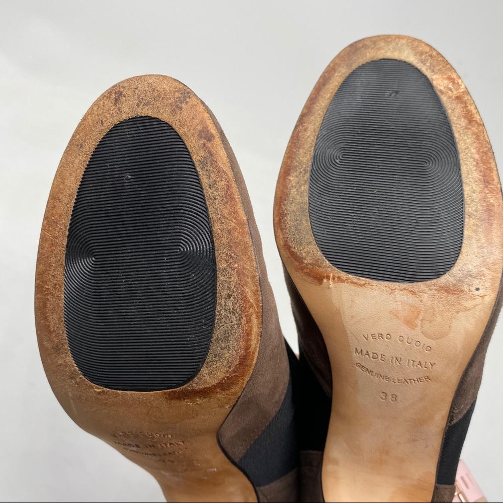 Anyi Lu Cookie Suede Heels Pumps Brown Black Bow 38 Size 8 - Picture 10 of 11